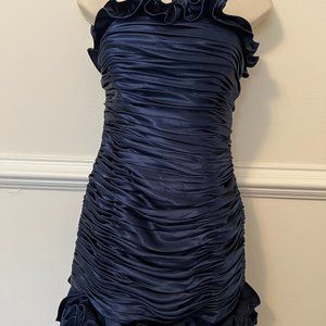 Jasz Couture Ruffle Mini Dress Cocktail, Navy Blue, Size 6